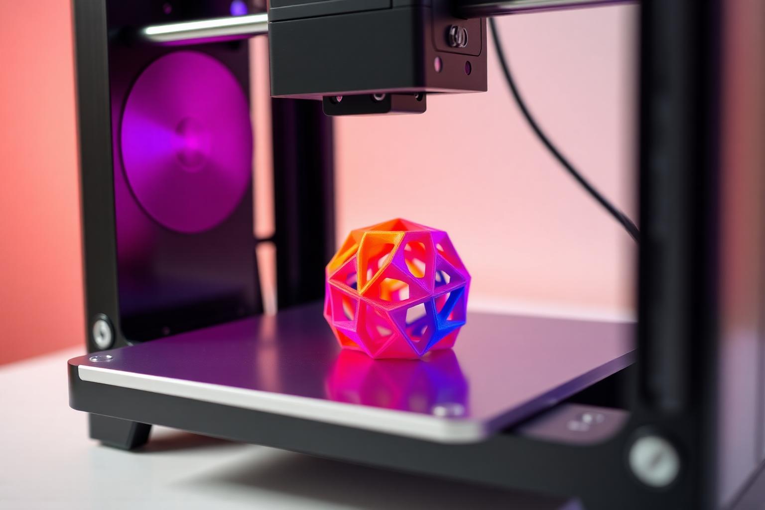 A 3D printer creating a colorful geometric object